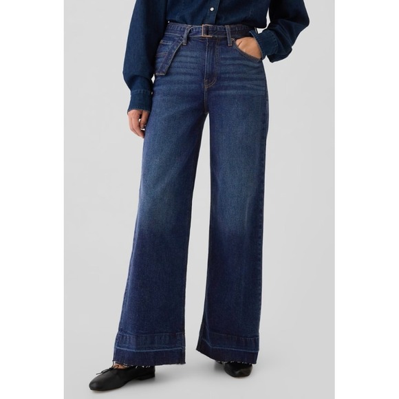 GAP Denim - NWT GAP High Rise Stride Belted Wide Leg Jeans Raw Hem Dark Wash Plus Size 34 18